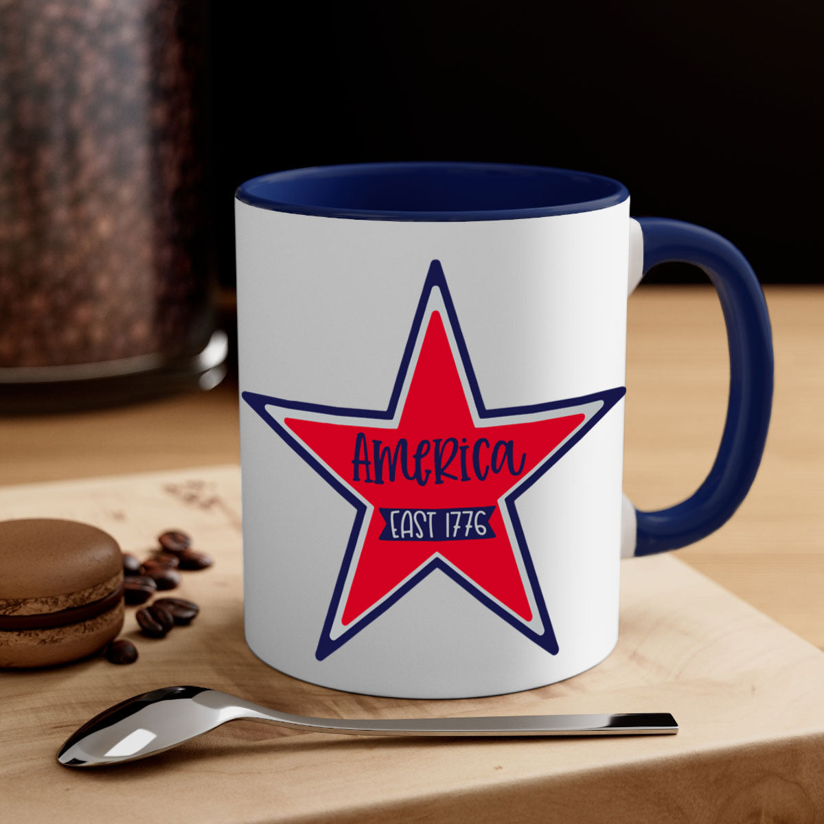 America East Style 144# Mug featuring a glossy finish with a colored handle and interior, available in multiple colors.